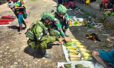 Satgas Yonif 142 Borong Hasil Tani, Pedagang Mama Papua Bersyukur