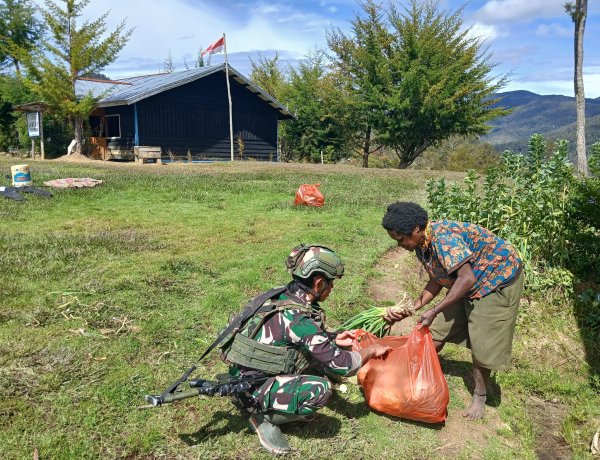 Satgas Yonif 408 Borong Hasil Tani, Dongkrak Ekonomi Warga Goa Balim